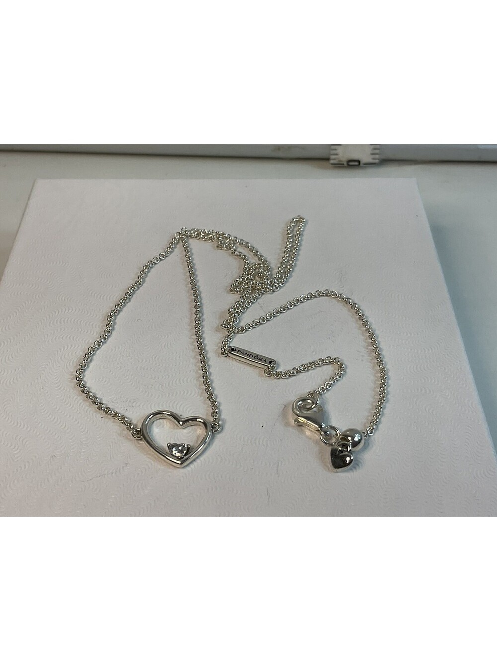 Pandora Assymetrical Heart Necklace With CZ Accent 18” Retired